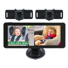 1Pc 1080P Baby Car Camera For 2 Kids Dual Channel Car Baby Monitor Rear Facing Car Seat Camera With 120Degree Wide View 6.86In HD Split Screen Night V