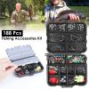 188Pcs Fishing Accessory Kit Portable Fishing Set Including Jig Hooks Sinker Weights Spoon Lure Removable Split Shot w/ Tackle Box
