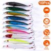 10Pcs Fishing Lures Kit Spoon Lures Hard Spinner Baits w/ Two Triple Hook for Trout Bass Walleye