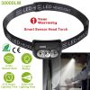 30000LM Rechargeable Motion Sensor Headlamps IP65 Waterproof Rotatable Fishing Headlights w/ 5 Working Modes