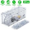 2Pcs Foldable Rat Trap Cage Humane Live Rodent Trap Cage Galvanized Iron Mice Mouse Control Bait Catch with Detachable L Shaped Rod For Kitchen Garden