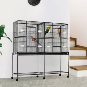 Rolling L Bird Cage W Storage Shelf Perch Food Container