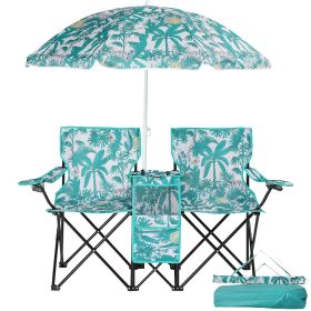 Camping Chairs, Folding Double Chair With Removable Umbrella, Cup Holders, Cooler Bag, Side Pocket & Carry Bag, For Beach, Outdoor, Sports, Concerts,