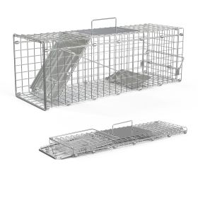 2Pcs 24X7.48X8.27IN Folding Humane Live Animal Trap Cages Easy To Catch And Release Foldable Cat Trap Galvanized Steel For Small Cats Squirrels Rabbit