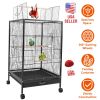 30.31In Height Bird Cage With Rolling Stand Bottom Tray Wrought Iron Wide Top Opening Large Bird Cage For Parrot Conure Lovebird Cockatiel Parakeets C