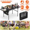 Foldable Camping Table Collapsible Picnic Aluminum Alloy Grill Stand BBQ Table with  66LBS Max Load Adjustable Height 2 Side Wing Trays Storage Net