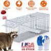 Live Animal Trap Cage 37x14x15in Folding Catch and Release Humane Cat Trap Galvanized Iron for Raccoons Foxes Coyotes Stray Dogs Armadillos Squirrels