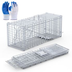 Live Animal Trap Cage 37x14x15in Folding Catch and Release Humane Cat Trap Galvanized Iron for Raccoons Foxes Coyotes Stray Dogs Armadillos Squirrels