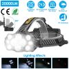 20000LM LED Headlamp 8 Lighting Modes Rechargeable Headlights IP44 Waterproof 90ºRotatable Headlights For Hiking Rescuing Camping