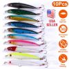 10Pcs Fishing Lures Kit Spoon Lures Hard Spinner Baits w/ Two Triple Hook for Trout Bass Walleye