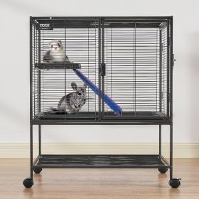 36' Metal Small Animal Cage 2-Tier Rolling Ferret Cage With Tray A Ramp