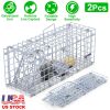 2Pcs Foldable Rat Trap Cage Humane Live Rodent Trap Cage Galvanized Iron Mice Mouse Control Bait Catch with Detachable L Shaped Rod For Kitchen Garden