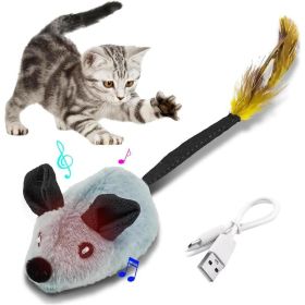 Interactive Cat Toys Mouse With LED Lights ForIndoor Cats USB Rechargeable Cat Mouse Toysfor Cats, Moving Automatic Chirping Squeakywith Feather Tail (Option: Grey)