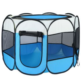 Pink-Blue Options -- 1Pc Portable Foldable Pet Tent Exercise Pen Kennel Removable Zipper Top And Bottom Water Resistant Indoor Outdoor Use For Dogs Ca (Option: Blue)