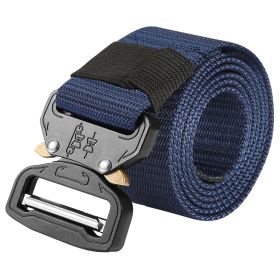Men Military Belt Adjustable Tactical Belt Combat Waistband w/Metal Buckle Nylon Training Belt (Option: Blue)