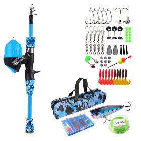 Kids Fishing Pole Set Fishing Starter Kit Telescopic Fishing Rod and Reel Combo Kit with Tackle Box 56Pcs Fishing Lures for Boys Girls (Option: 1.5M_Blue)
