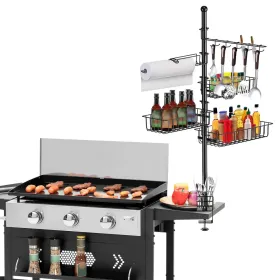 Griddle Caddy Standing Grill Utensil Caddy With Paper Towel Holder Hook Baskets BBQ Accessories Storage Rack Vertical Standing BBQ Organizer Grill Ute (Option: Black)