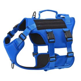 Heat-resistant Durable Nylon Tactical Service Dog Harness, Adjustable No-pull Reflective Vest With Dual Handles For Large Dogs (Option: Blue-S)