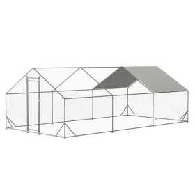 Large Metal Chicken Coop, Walk-in Chicken Run,Galvanized Wire Poultry Chicken Hen Pen Cage, Rabbits Duck Cages With Waterproof And Anti-Ultraviolet Co (Option: Silver)