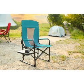 Heavy Duty Folding Camping Chair With Extra Large Portable Side Table And Pocket For Beach, Fishing, Travel, Picnic, And Lawn Gray (Option: Blue)
