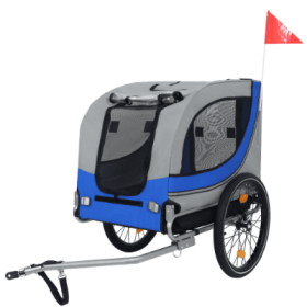 Large Folding Bike Trailer For Dogs  120LB Capacity All-Terrain Pet Carrier, Durable Steel Frame For Cycling, Jogging, Camping  Outdoor Adventures (Option: Grey Deep Blue)