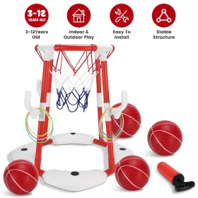 Summer Pool Basketball Hoop Toy Set With 4 Basketballs 4 Circles Pump Floating Swimming Pool Basketball Games Poolside Water Play Toy For 3-12Years Ol (Option: Red)