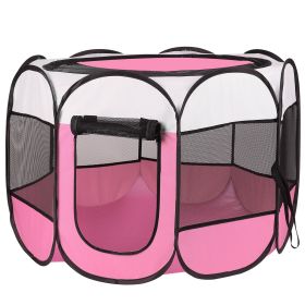 Pink-Blue Options -- 1Pc Portable Foldable Pet Tent Exercise Pen Kennel Removable Zipper Top And Bottom Water Resistant Indoor Outdoor Use For Dogs Ca (Option: Pink)