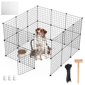 1Pc Small Animal Playpen With Door Dog Metal Playpen Small Medium Kitten Puppy Guinea Pig Rabbit Kennel Small Animal Cage Metal Wire Fence For Indoor (Option: Black)