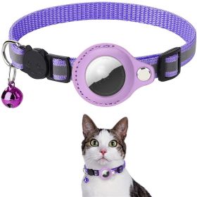 Reflective Collar Waterproof Holder Case For Airtag Air Tag Airtags Protective Cover Cat Dog Kitten Puppy Nylon Collar (Option: Purple)