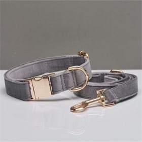 Multiple Colour Velvet Personalise Dog Collar Leash Set With Bow (Option: Grey set-L)